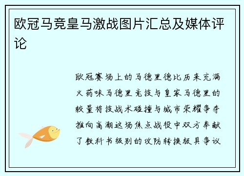 欧冠马竞皇马激战图片汇总及媒体评论