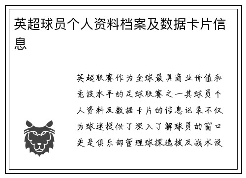 英超球员个人资料档案及数据卡片信息